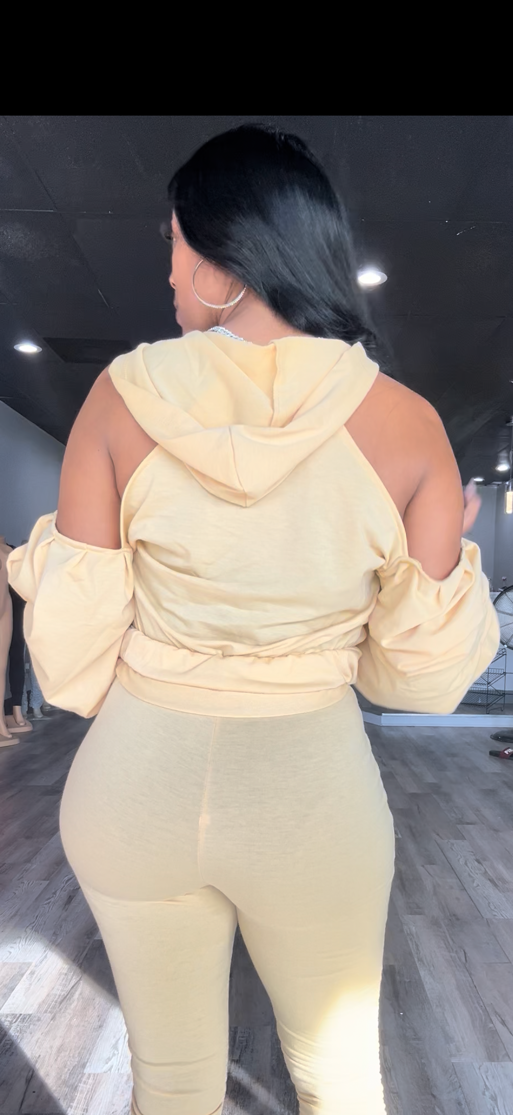 Cold Shoulder Zip-Up Hoodie Pants Set