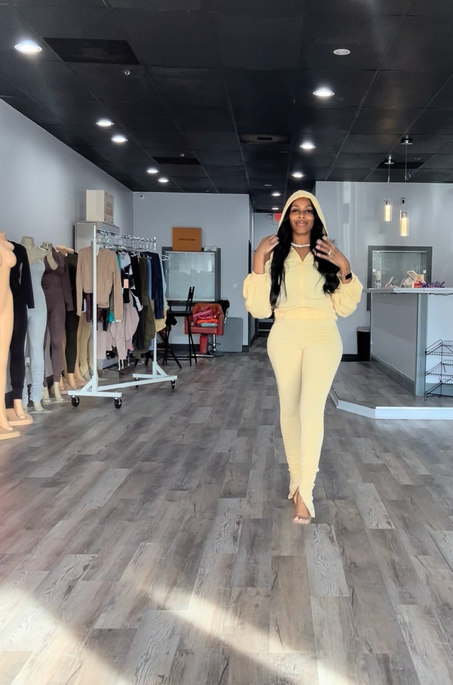 Cold Shoulder Zip-Up Hoodie Pants Set