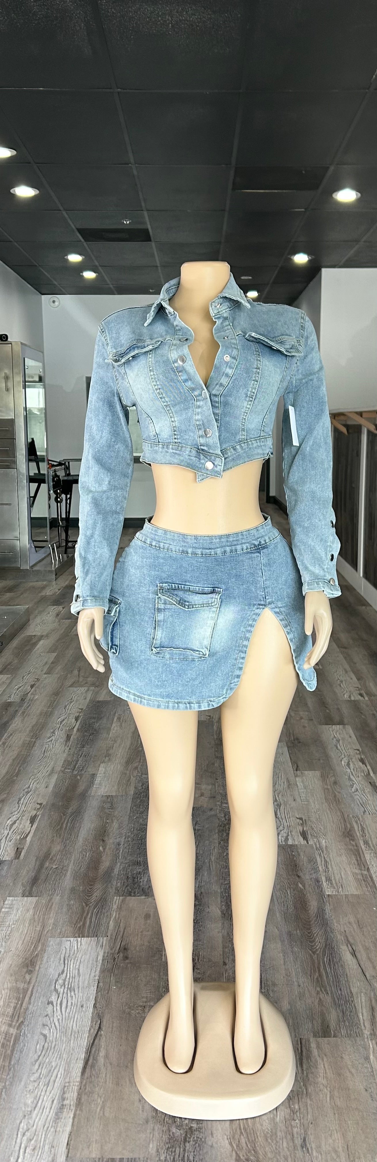 Long-Sleeve Jean Skirt Set