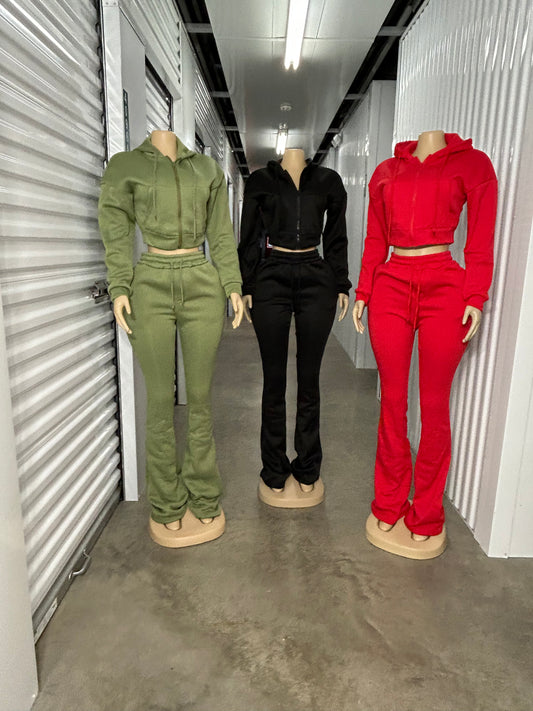 Cropped Zip-Up Hoodie Set