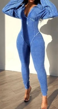 Ribbed V-Neck Fitted Hourglass Jumpsuit