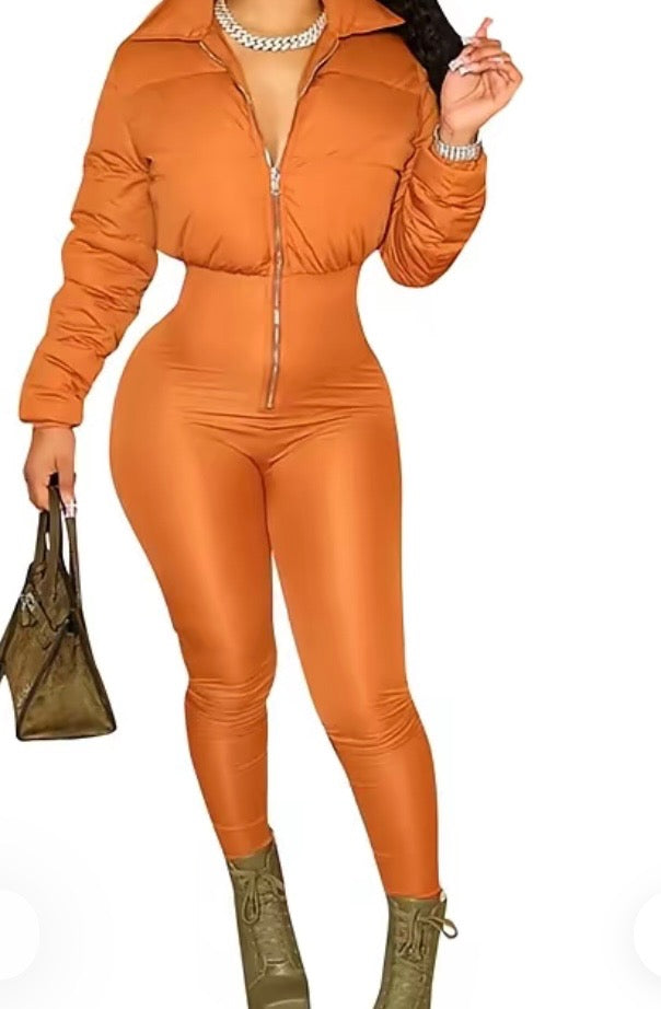 Zip Up Puffer Jumpsuit