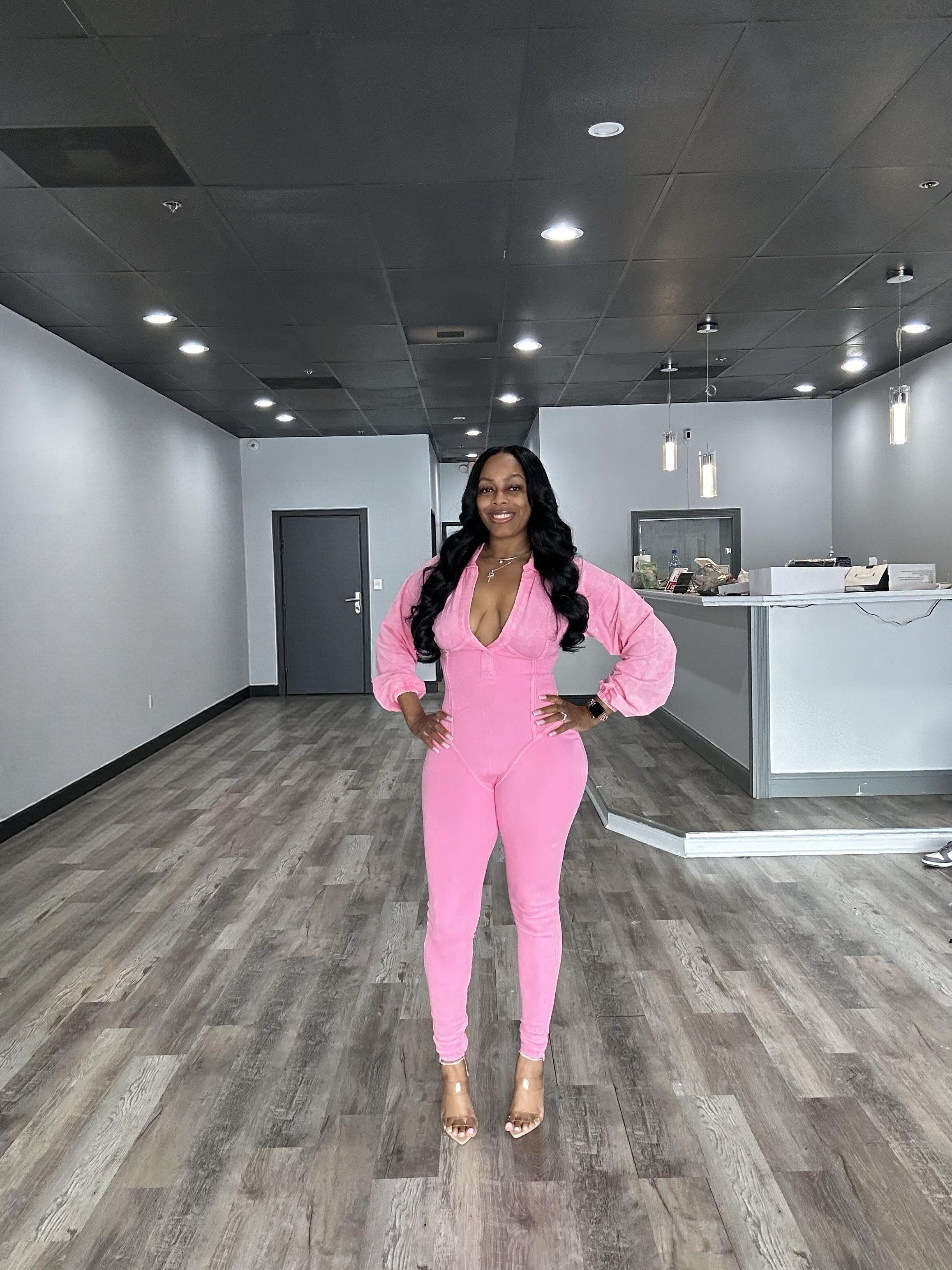 Ribbed V-Neck Fitted Hourglass Jumpsuit