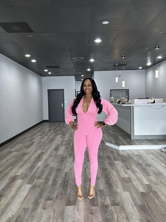 Ribbed V-Neck Fitted Hourglass Jumpsuit